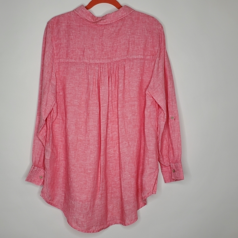Sigrid Olsen Linen Tunic Size 1x Long Sleeve Pink… - image 4